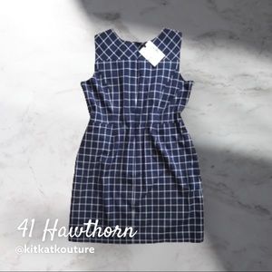 EUC 41 Hawthorn Women's Wendy Knit Dress CL8 Navy White Plaid Size US 12